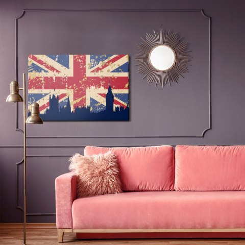 Obraz Na Płótnie Flaga Wielkiej Brytanii Z Sylwetką Londynu Canvas 120x80 LB-1281-C120-80