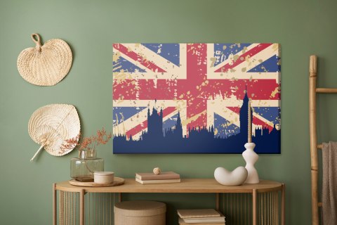 Obraz Na Płótnie Flaga Wielkiej Brytanii Z Sylwetką Londynu Canvas 120x80 LB-1281-C120-80
