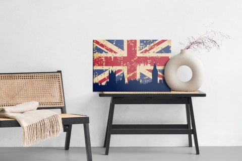 Obraz Na Płótnie Flaga Wielkiej Brytanii Z Sylwetką Londynu Canvas 120x80 LB-1281-C120-80