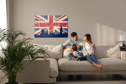 Obraz Na Płótnie Flaga Wielkiej Brytanii Z Sylwetką Londynu Canvas 120x80 LB-1281-C120-80