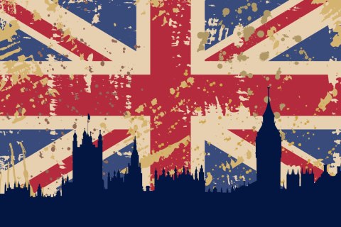 Obraz Na Płótnie Flaga Wielkiej Brytanii Z Sylwetką Londynu Canvas Naturalny 100x70 LB-1281-NC100-70