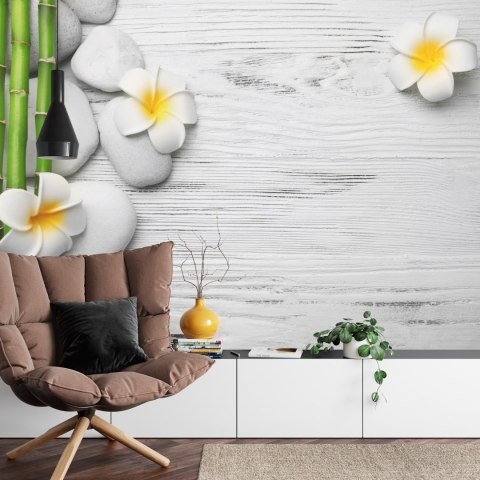 Fototapeta Bambusy Z Kwiatami I Kamieniami Vinyl Strukturalny 315x210 FT-2490-VS315-210