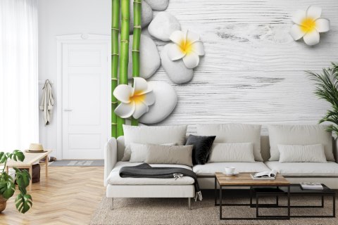 Fototapeta Bambusy Z Kwiatami I Kamieniami Vinyl Strukturalny 315x210 FT-2490-VS315-210