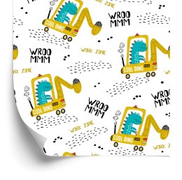 Tapeta Dla Chłopca Dinozaury Pojazdy Koparki Flizelina 53x1000 TR-2017-VER-53