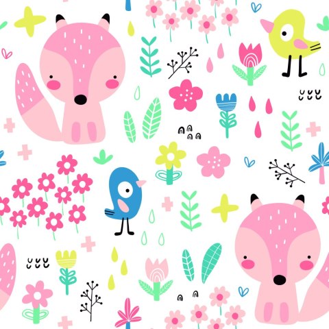 Tapeta Dla Dzieci - Wesołe Liski I Ptaszki Flizelina 53x1000 TR-887-VER-53