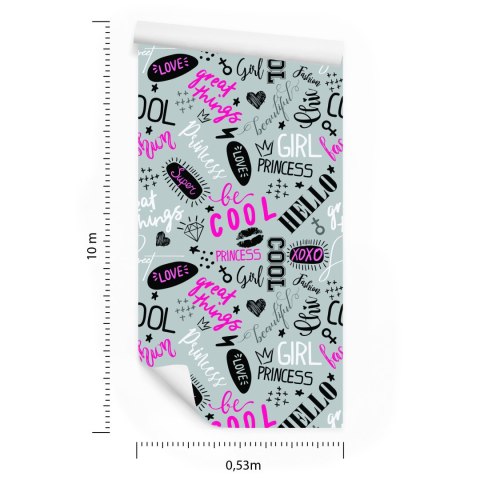 Tapeta Dziewczęca Typografia Flizelina 53x1000 TR-3971-VER-53