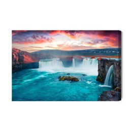 Obraz Na Płótnie Islandzkie Wodospady O Poranku Canvas Naturalny 100x70 LB-1553-NC100-70