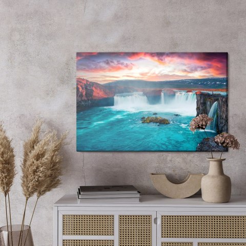 Obraz Na Płótnie Islandzkie Wodospady O Poranku Canvas Naturalny 100x70 LB-1553-NC100-70