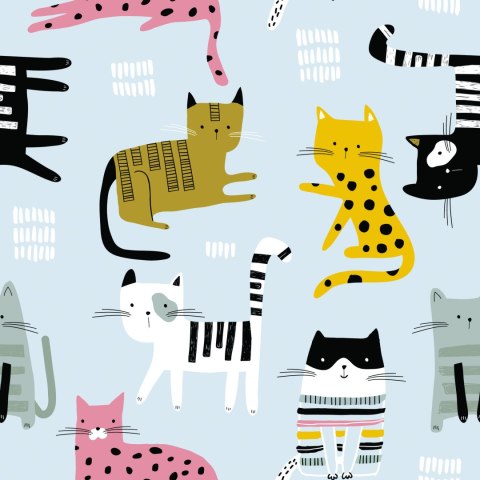 Tapeta Dla Dzieci - Kolorowe Kotki - Styl Skandynawski Flizelina 53x1000 TR-395-VER-53