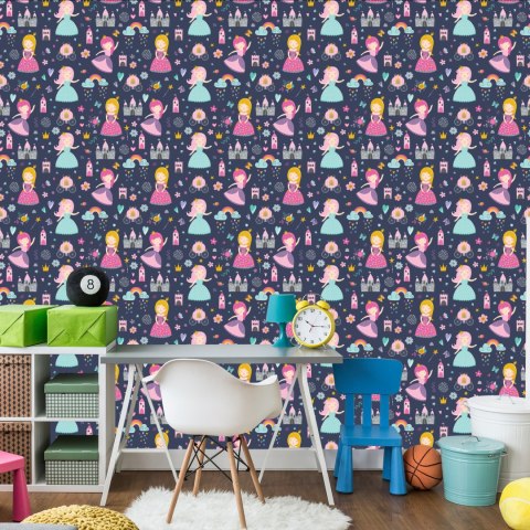 Tapeta Dla Dzieci Tęcza Chmury Księżniczki Z Bajki Flizelina 53x1000 TR-2143-VER-53