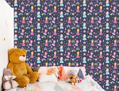 Tapeta Dla Dzieci Tęcza Chmury Księżniczki Z Bajki Flizelina 53x1000 TR-2143-VER-53