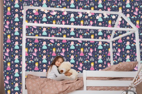 Tapeta Dla Dzieci Tęcza Chmury Księżniczki Z Bajki Flizelina 53x1000 TR-2143-VER-53