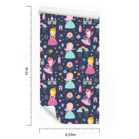 Tapeta Dla Dzieci Tęcza Chmury Księżniczki Z Bajki Flizelina 53x1000 TR-2143-VER-53