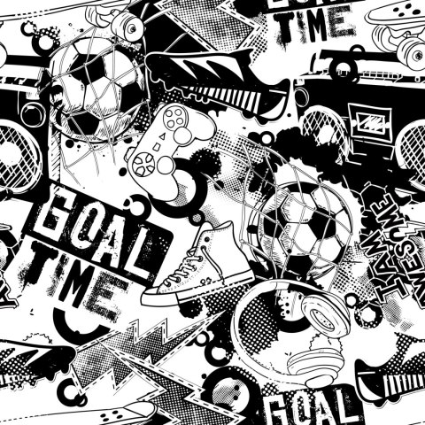 Tapeta Piłki, Głośniki I Trampki Flizelina 53x1000 TR-6045-VER-53