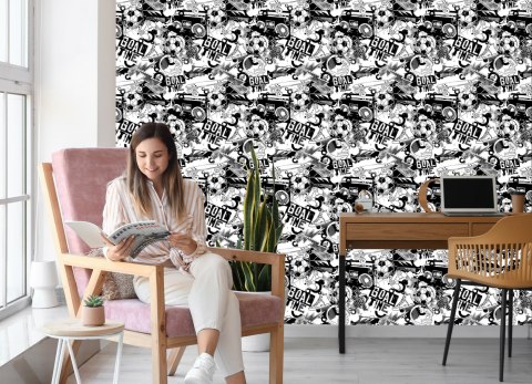 Tapeta Piłki, Głośniki I Trampki Flizelina 53x1000 TR-6045-VER-53