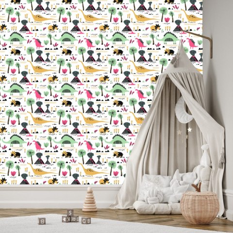 Tapeta Dinozaury, Wulkany, Liście, Pokój Chłopca Flizelina 53x1000 TR-1447-VER-53