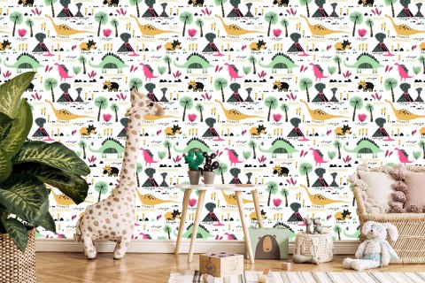 Tapeta Dinozaury, Wulkany, Liście, Pokój Chłopca Flizelina 53x1000 TR-1447-VER-53
