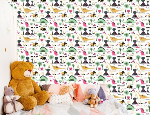 Tapeta Dinozaury, Wulkany, Liście, Pokój Chłopca Flizelina 53x1000 TR-1447-VER-53