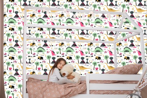 Tapeta Dinozaury, Wulkany, Liście, Pokój Chłopca Flizelina 53x1000 TR-1447-VER-53