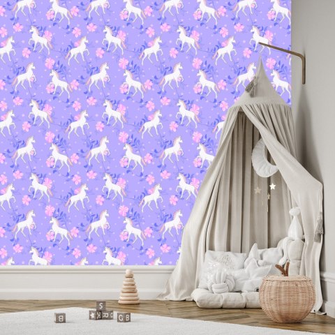 Tapeta Dla Dzieci - Jednorożce I Kwiaty Flizelina 53x1000 TR-181-VER-53