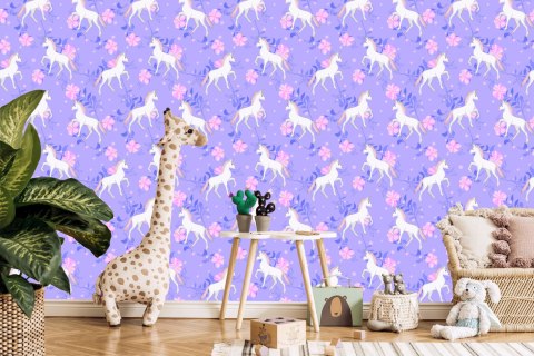 Tapeta Dla Dzieci - Jednorożce I Kwiaty Flizelina 53x1000 TR-181-VER-53