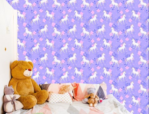 Tapeta Dla Dzieci - Jednorożce I Kwiaty Flizelina 53x1000 TR-181-VER-53