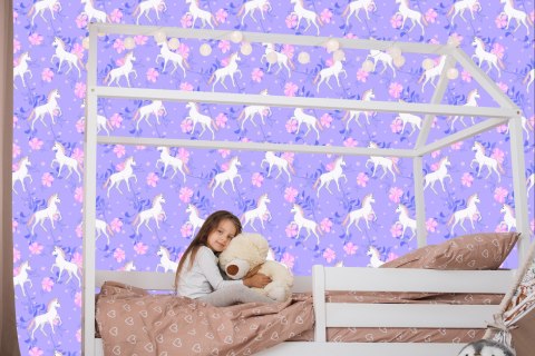Tapeta Dla Dzieci - Jednorożce I Kwiaty Flizelina 53x1000 TR-181-VER-53