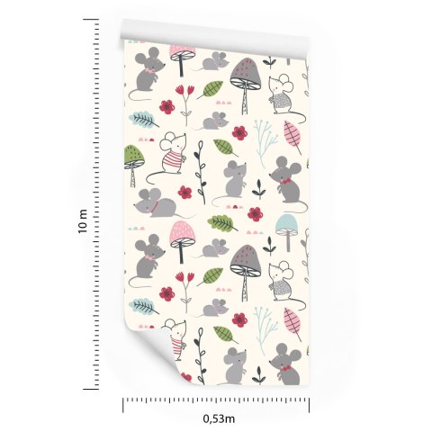 Tapeta Dla Dzieci - Myszki, Grzybki I Kwiatki Flizelina 53x1000 TR-873-VER-53