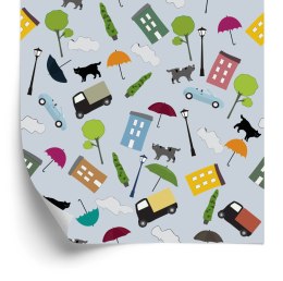 Tapeta Dla Dzieci - Chmurki Drzewka Kotki Flizelina 53x1000 TR-1020-VER-53