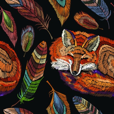 Tapeta Kolorowy Lis Z Piórami Flizelina 53x1000 TR-4018-VER-53