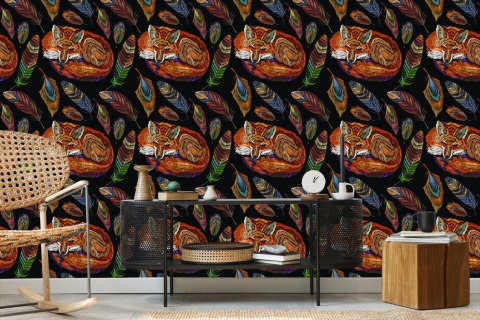 Tapeta Kolorowy Lis Z Piórami Flizelina 53x1000 TR-4018-VER-53