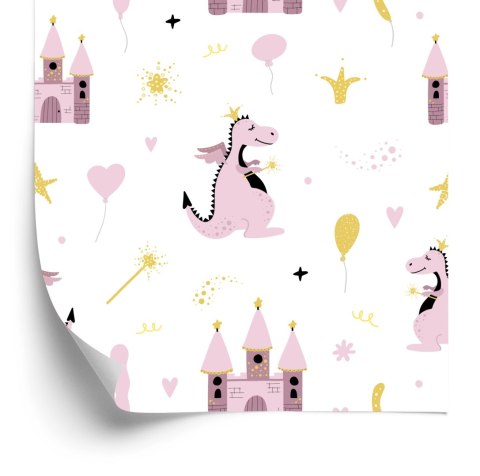 Tapeta Bajkowa Do Pokoju Dziecka, Zamek, Smoki Flizelina 53x1000 TR-2296-VER-53