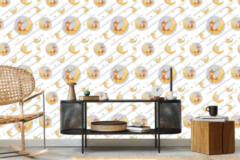 Tapeta Liski I Króliczki Wśród Księżyców I Gwiazd Flizelina 53x1000 TR-5263-VER-53