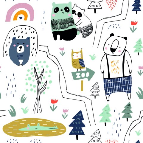 Tapeta Dla Dzieci - Dzikie Zwierzątka - Styl Skandynawski Flizelina 53x1000 TR-771-VER-53