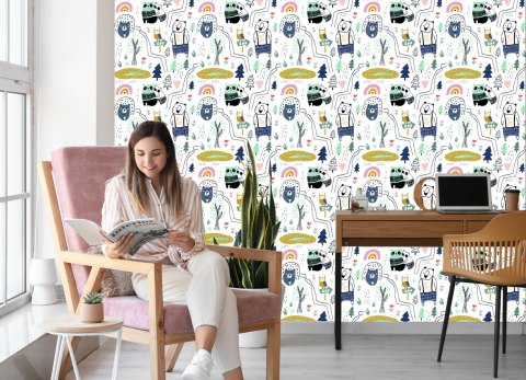 Tapeta Dla Dzieci - Dzikie Zwierzątka - Styl Skandynawski Flizelina 53x1000 TR-771-VER-53