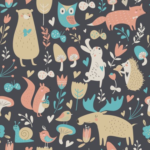Tapeta Dla Dzieci - Leśne Zwierzątka I Rośliny Flizelina 53x1000 TR-2838-VER-53