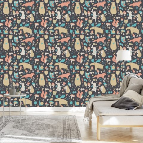 Tapeta Dla Dzieci - Leśne Zwierzątka I Rośliny Flizelina 53x1000 TR-2838-VER-53