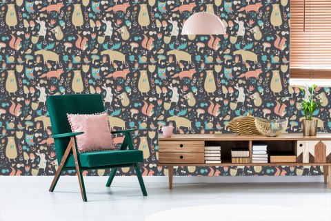 Tapeta Dla Dzieci - Leśne Zwierzątka I Rośliny Flizelina 53x1000 TR-2838-VER-53