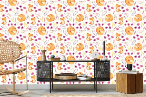 Tapeta Małe Liski Z Kwiatami Flizelina 53x1000 TR-4013-VER-53