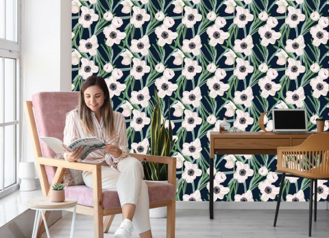 Tapeta Kwiaty - Zawilec Na Ciemnym Tle Flizelina 53x1000 TR-205-VER-53