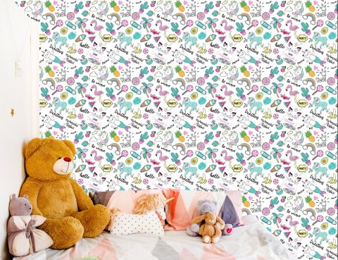 Tapeta Dla Dzieci - Kolorowe Jednorożce I Przyjaciele Flizelina 53x1000 TR-1719-VER-53