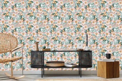 Tapeta Kolorowe Liście I Kwiaty Malowane Akwarelą Flizelina 53x1000 TR-284-VER-53