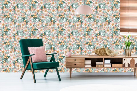 Tapeta Kolorowe Liście I Kwiaty Malowane Akwarelą Flizelina 53x1000 TR-284-VER-53