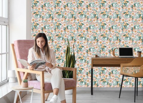 Tapeta Kolorowe Liście I Kwiaty Malowane Akwarelą Flizelina 53x1000 TR-284-VER-53