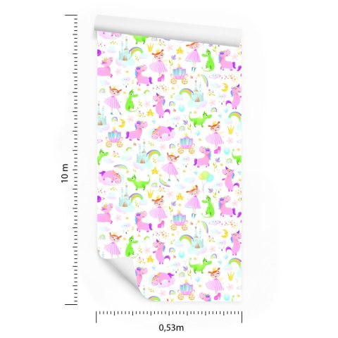 Tapeta Dla Dzieci - Księżniczki, Jednorożce I Smoki Flizelina 53x1000 TR-393-VER-53