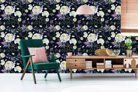 Tapeta Kwiaty Piwonie, Liście, Styl Vintage Flizelina 53x1000 TR-3258-VER-53