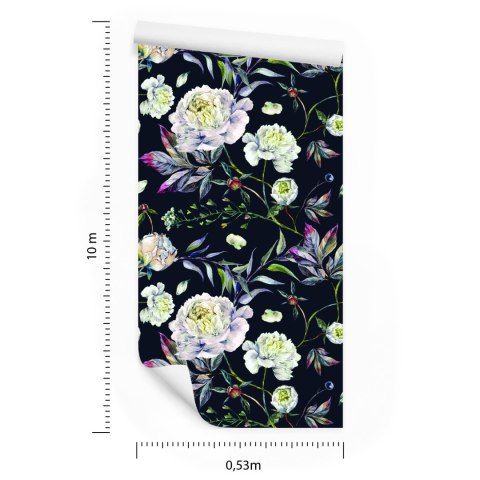 Tapeta Kwiaty Piwonie, Liście, Styl Vintage Flizelina 53x1000 TR-3258-VER-53