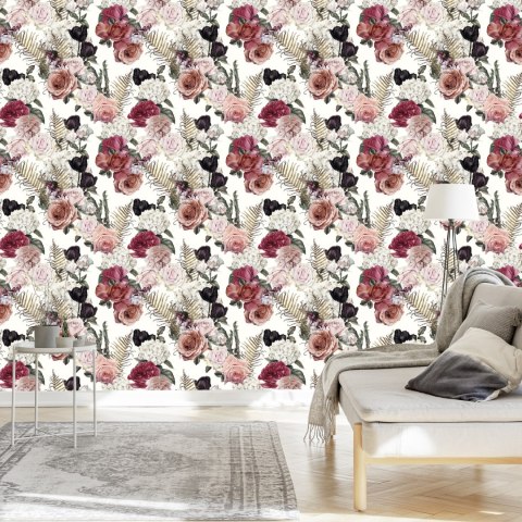 Tapeta Róże Z Liśćmi Paproci Flizelina 53x1000 TR-3429-VER-53