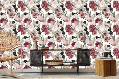 Tapeta Róże Z Liśćmi Paproci Flizelina 53x1000 TR-3429-VER-53