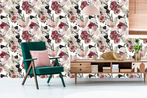 Tapeta Róże Z Liśćmi Paproci Flizelina 53x1000 TR-3429-VER-53